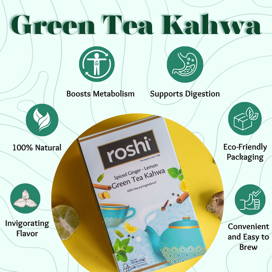 Green Tea Kahwa Pyramid Teabags | 18 teabags